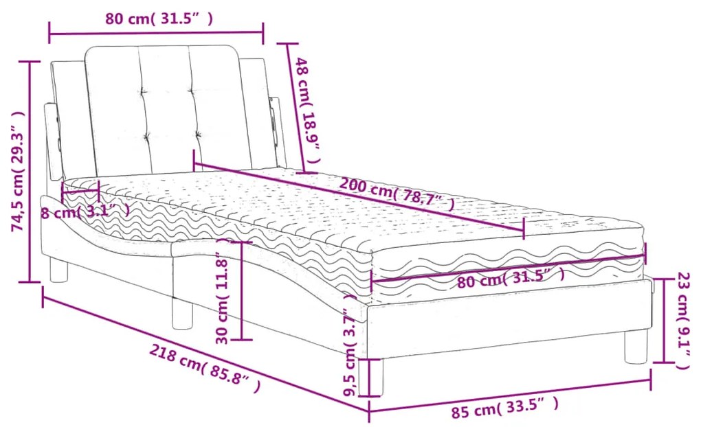 Κρεβάτι με Στρώμα Γκρι 80 x 200 εκ. Συνθετικό Δέρμα - Γκρι