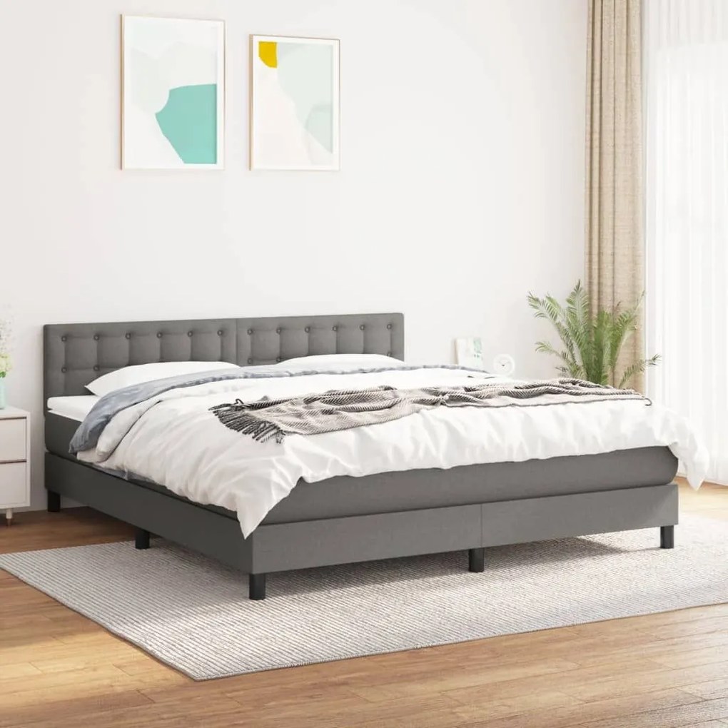 ΚΡΕΒΑΤΙ BOXSPRING ΜΕ ΣΤΡΩΜΑ ΣΚΟΥΡΟ ΓΚΡΙ 180X200 ΕΚ ΥΦΑΣΜΑΤΙΝ 3140394