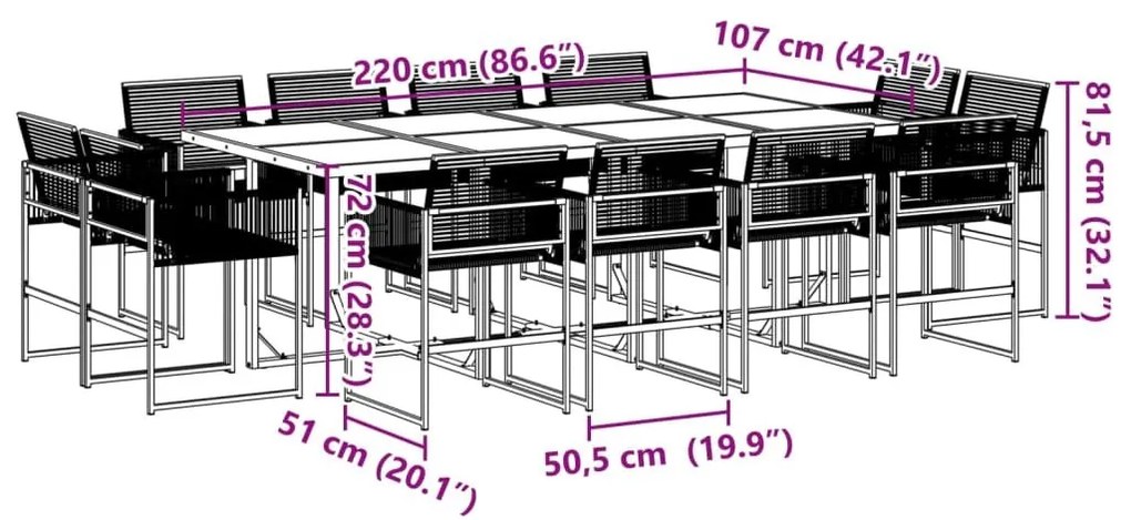 Σετ Τραπεζαρίας Κήπου 13 Τεμαχίων Μαύρο Συνθετικό Ρατάν - Μαύρο