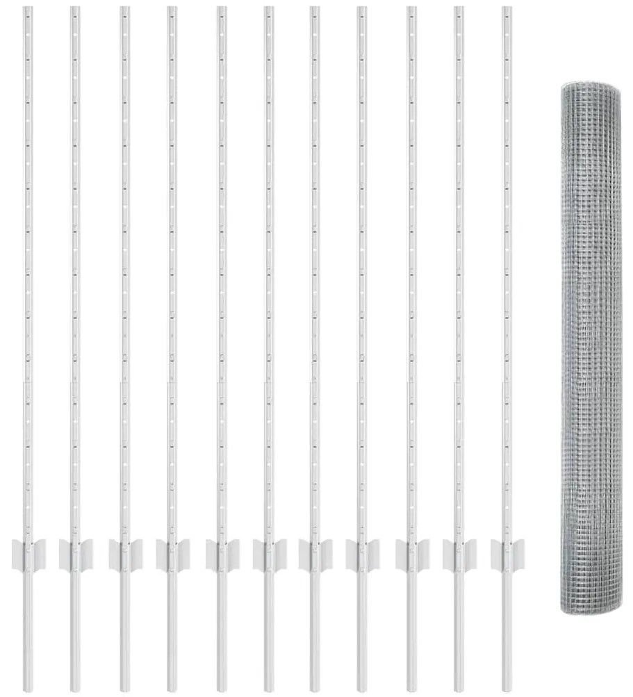 vidaXL Φράχτης με Στήλες. Ασημί 1.2 x 25 m Ατσάλι