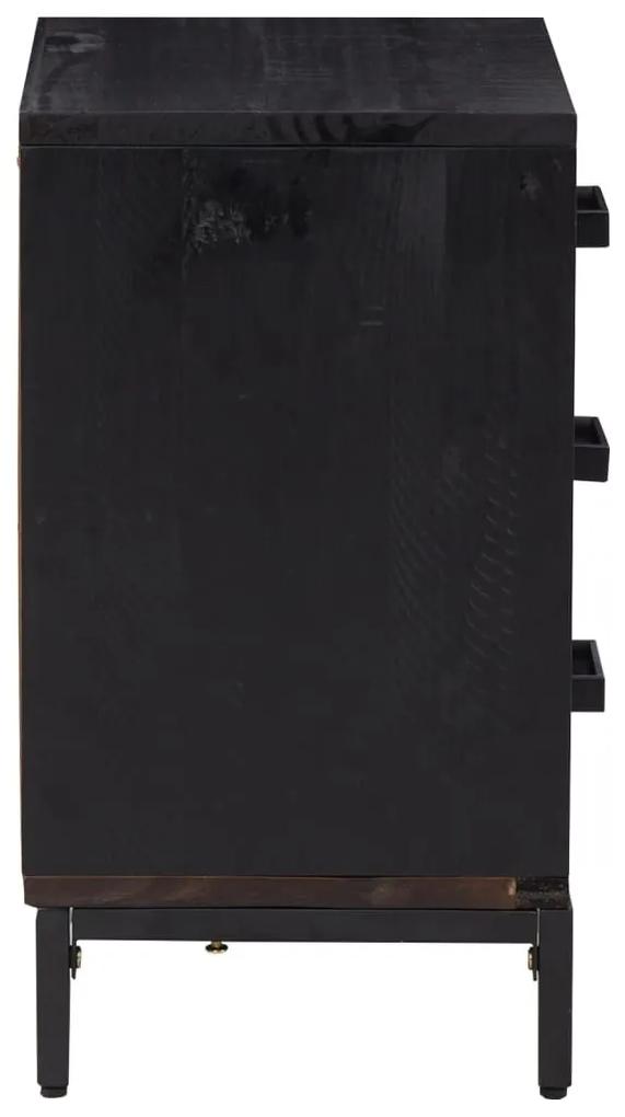 Κομοδίνο Μαύρο 40 x 30 x 55 εκ. από Μασίφ Ξύλο Πεύκου - Μαύρο