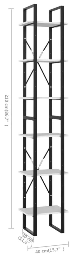 Βιβλιοθήκη με 6 Ράφια Λευκή 40 x 30 x 210 εκ. από Επεξ. Ξύλο - Λευκό