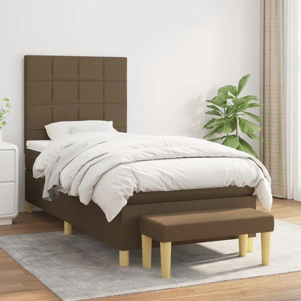 Κρεβάτι Boxspring με Στρώμα Σκούρο Καφέ 90x190 εκ. Υφασμάτινο - Καφέ