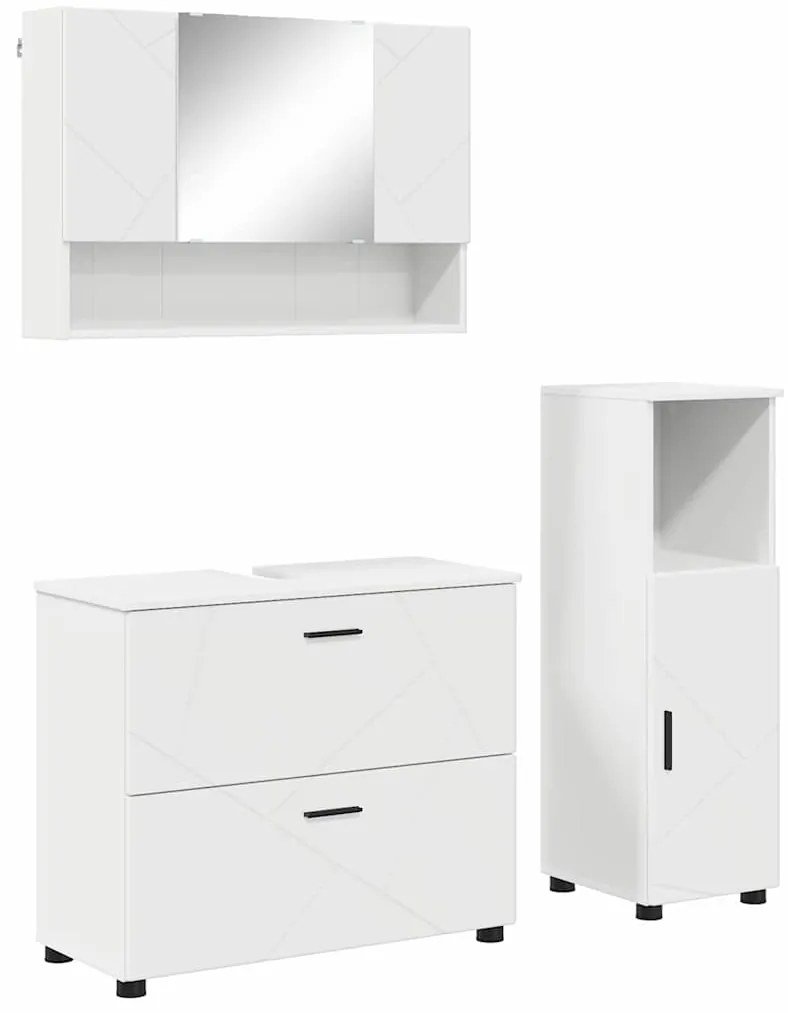 vidaXL Σετ Επίπλων Μπάνιου με συρτάρι με ράφι Επιτοίχιο 3 pcs Λευκό