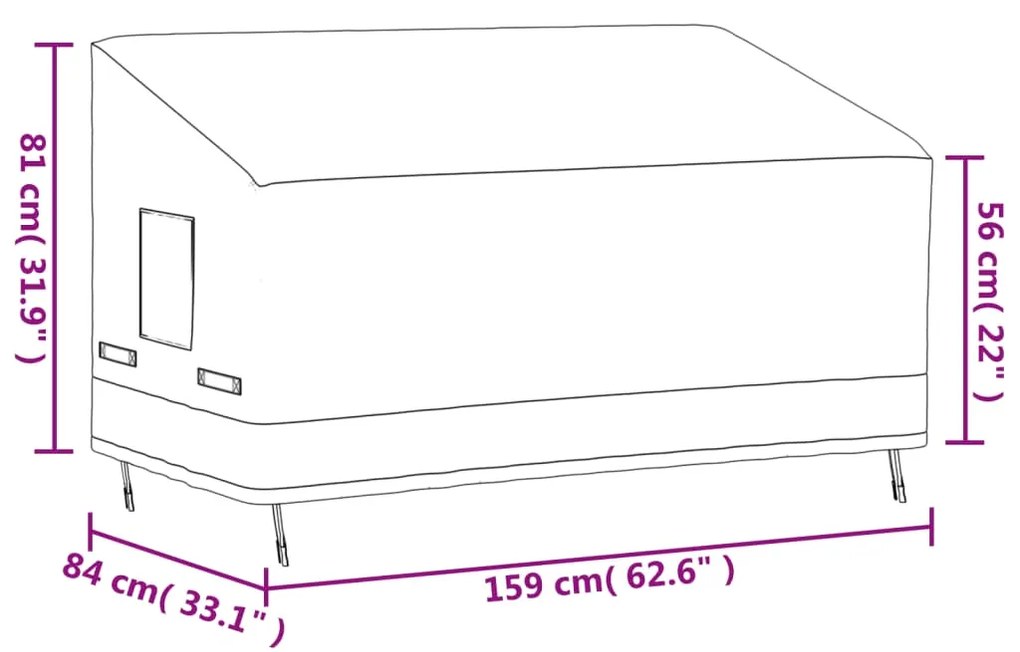 Καλύμματα Τριθέσιων Πάγκων 2 τεμ Μαύρα 159x84x56/81εκ Ύφ.Oxford - Μπεζ