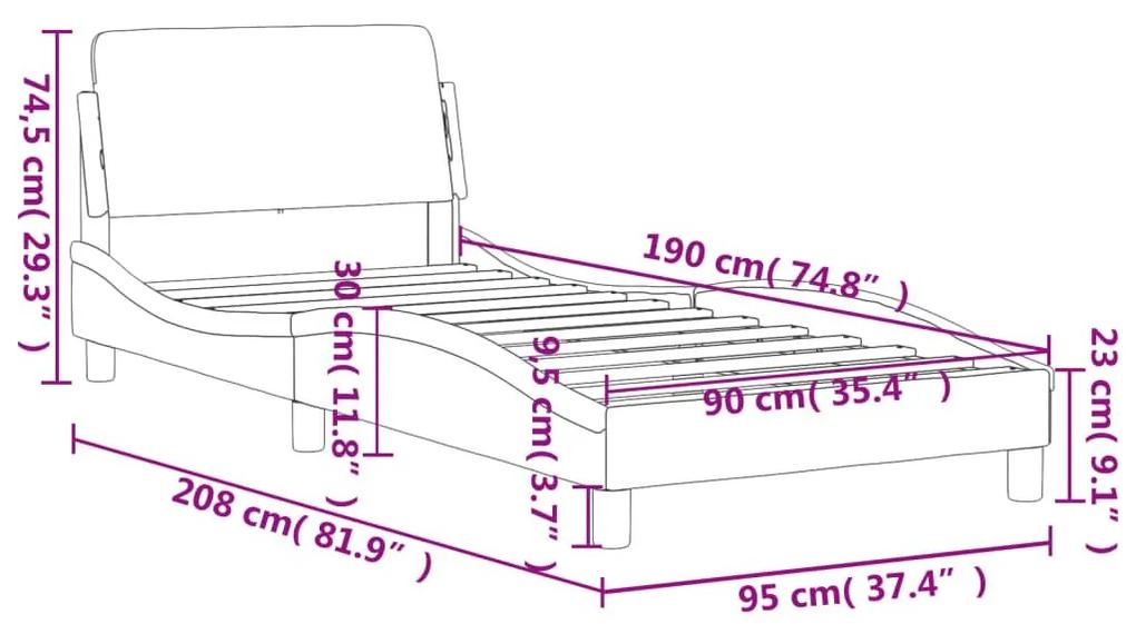 Πλαίσιο Κρεβατιού με Κεφαλάρι Ανοιχτό Γκρι 90x190 εκ Υφασμάτινο - Γκρι