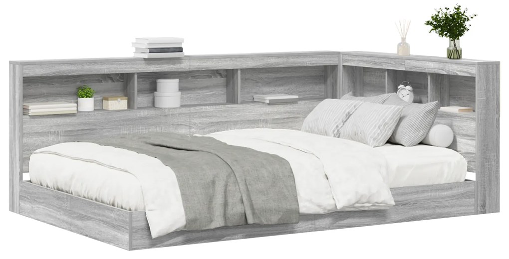 vidaXL Κρεβάτι Βιβλιοθήκης Γκρι Sonoma 120x200 εκ. Επεξεργασμένο Ξύλο