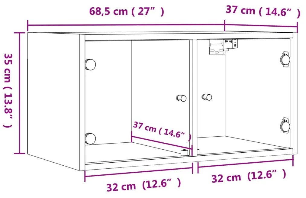 Κομοδίνα 2 τεμ. Καφέ Δρυς 68,5x37x35 εκ. με Γυάλινες Πόρτες - Καφέ