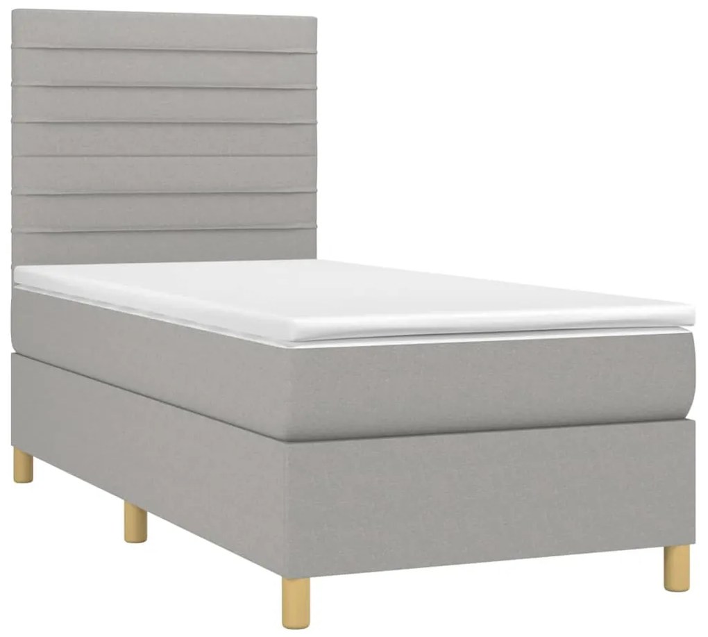 Κρεβάτι Boxspring με Στρώμα &amp; LED Αν.Γκρι 90x190 εκ. Υφασμάτινο - Γκρι