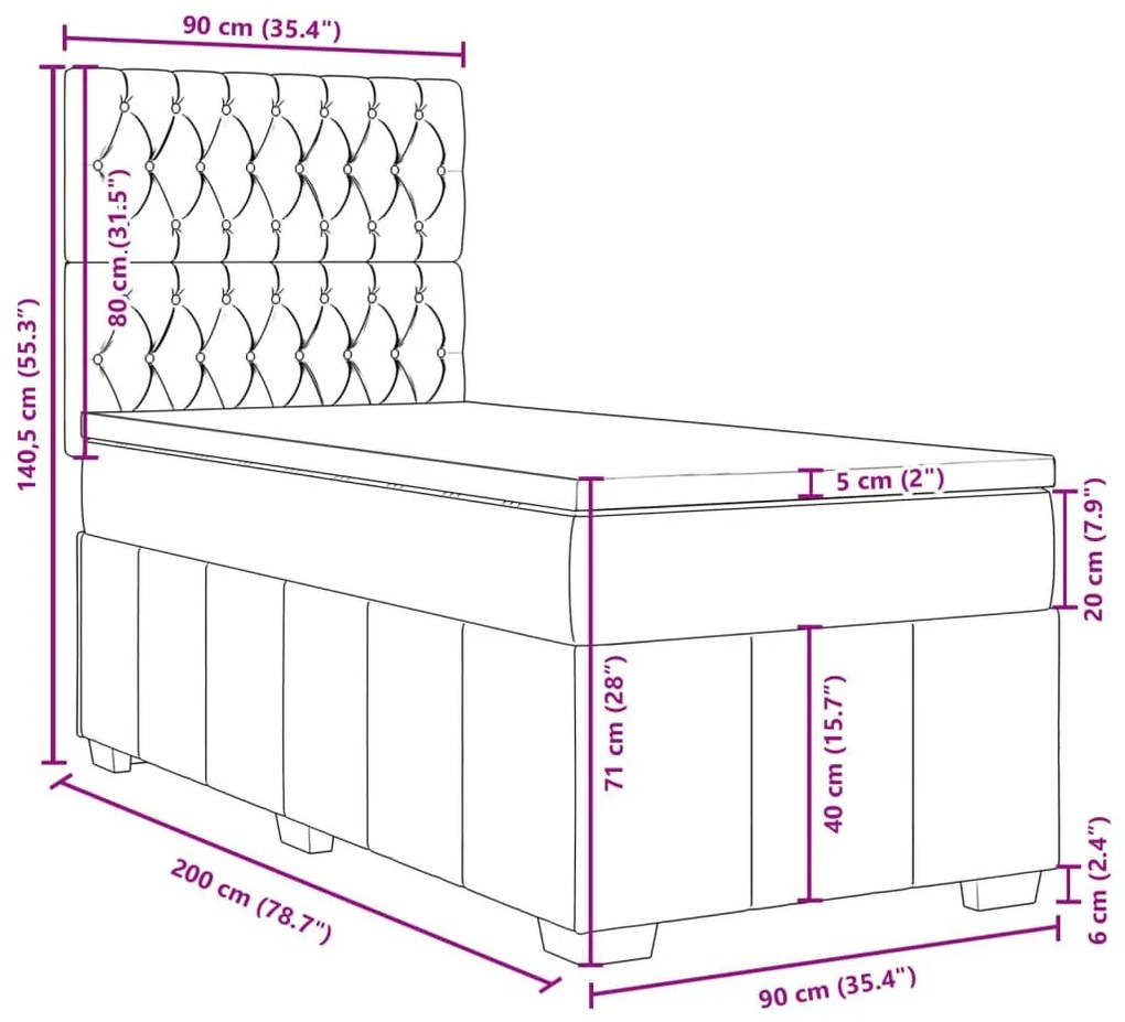 Κρεβάτι Boxspring με Στρώμα Μπλε 90x200 εκ.Υφασμάτινο - Μπλε