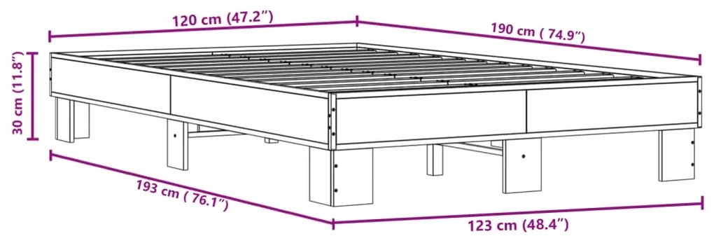 Πλαίσιο Κρεβατιού Καφέ Δρυς 120x190 εκ. Επεξ. Ξύλο &amp; Μέταλλο - Καφέ