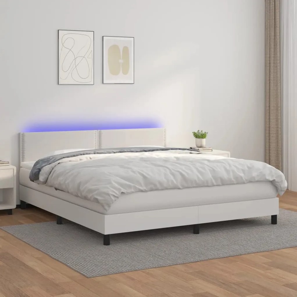 vidaXL Κρεβάτι Boxspring με Στρώμα &amp; LED Λευκό 180x200 εκ. Συνθ. Δέρμα