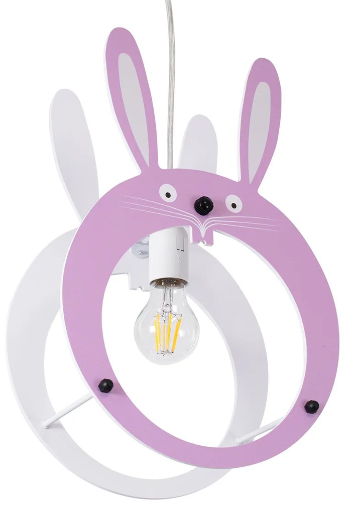 GloboStar® BUNNY 61577 Μοντέρνο Παιδικό Κρεμαστό Φωτιστικό Οροφής Μονόφωτο 1 x E27 Ροζ PVC Φιγούρα Λαγουδάκι Μ27.2 x Π15.5 x Υ40cm