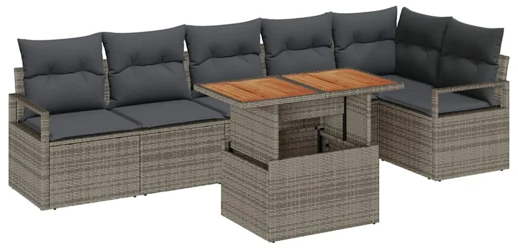 vidaXL Σετ Καναπέ Κήπου με αποθήκευση 7 pcs Γκρι Πολυ ράταν