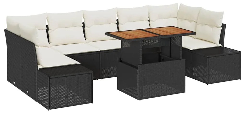 vidaXL Σέτ φαγητού για κήπο 8 pcs Μαύρο, Κρέμα 100 x 55 x 73 εκ