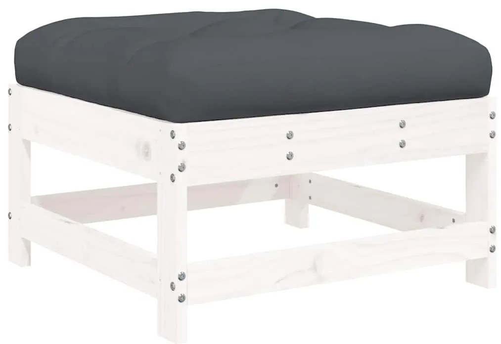 vidaXL Υποπόδια Κήπου με Μαξιλάρια 2 τεμ. Λευκά από Μασίφ Ξύλο Πεύκου