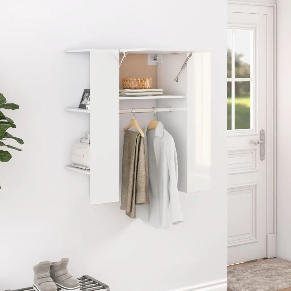 vidaXL Ντουλάπι Διαδρόμου Γυαλιστ. Λευκό 35x34x90εκ.Επεξεργασμένο Ξύλο