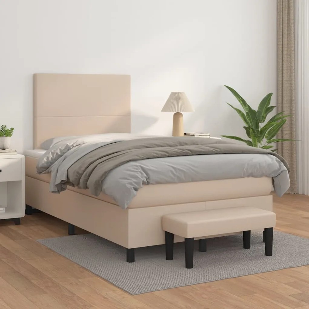 vidaXL Κρεβάτι Boxspring με Στρώμα Καπουτσίνο 120x190εκ.από Συνθ.Δέρμα