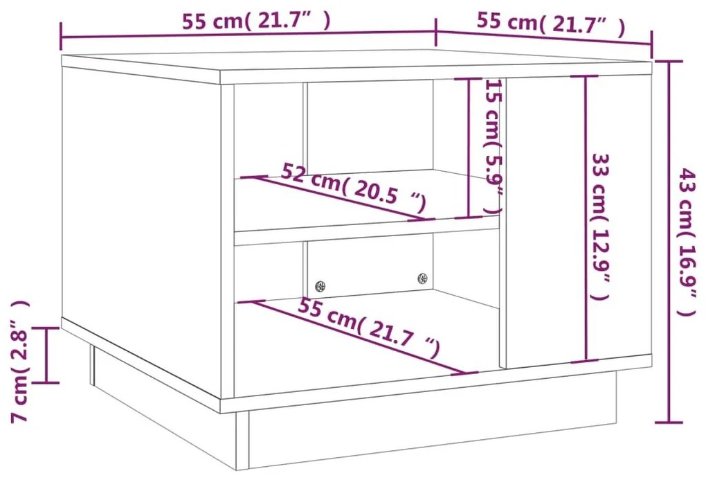 Τραπεζάκι Σαλονιού Sonoma Δρυς 55x55x43 εκ. Επεξεργασμένο Ξύλο - Καφέ