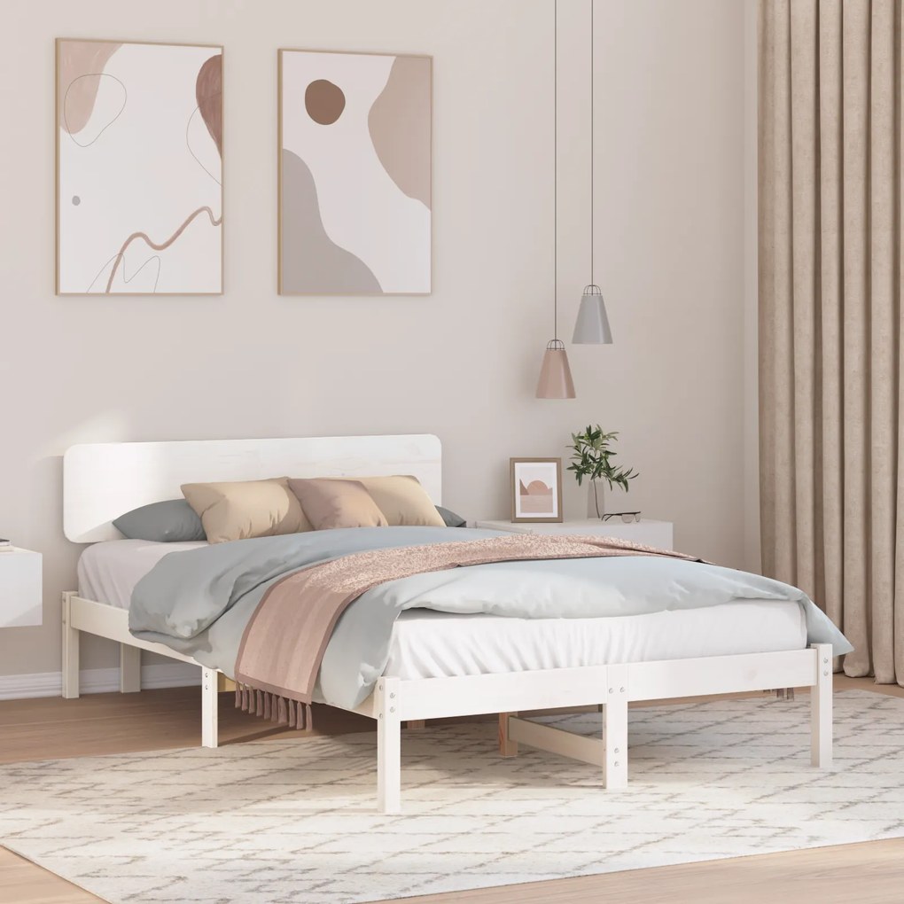 vidaXL Κρεβάτι με Κεφαλή Λευκό 120x190 εκ Μασίφ ξύλο πεύκου
