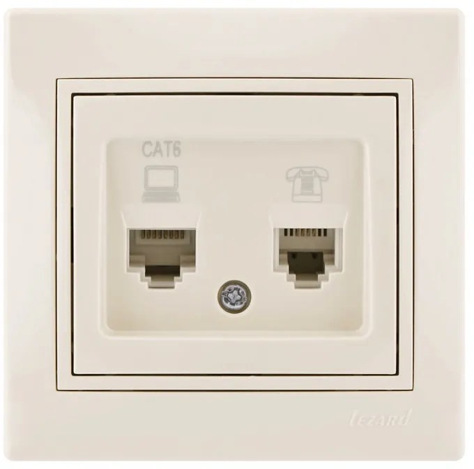 Lezard Πρίζα RJ11+RJ45 Cat 6 Κρεμ Mira (Πλήρης) 701.0303144