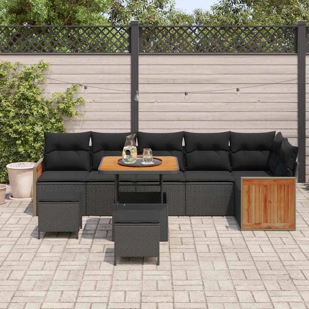 vidaXL Σετ Καναπέ Κήπου με μαξιλάρι 9 pcs Μαύρο 80 x 80 x 71 cm