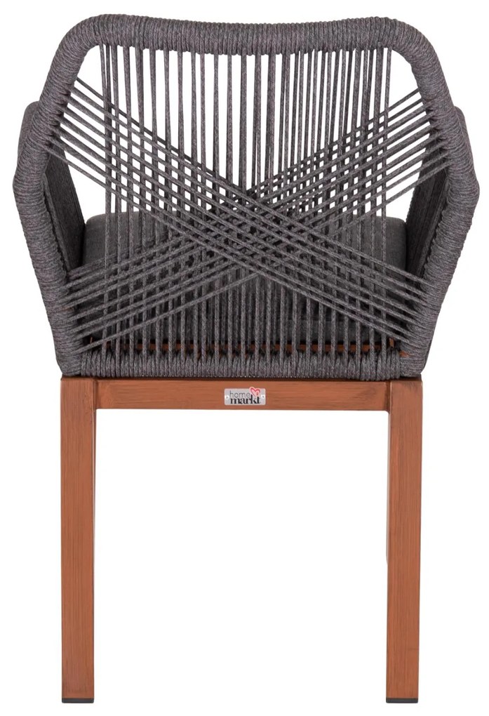 Καρέκλα - Πολυθρόνα HOWARD C5543.11 Αλουμίνιο Καφέ - Σχοινί - Μαξιλάρι Γκρί 57,5x62x84Υ εκ. 4αδα 57.5x62x84 εκ.