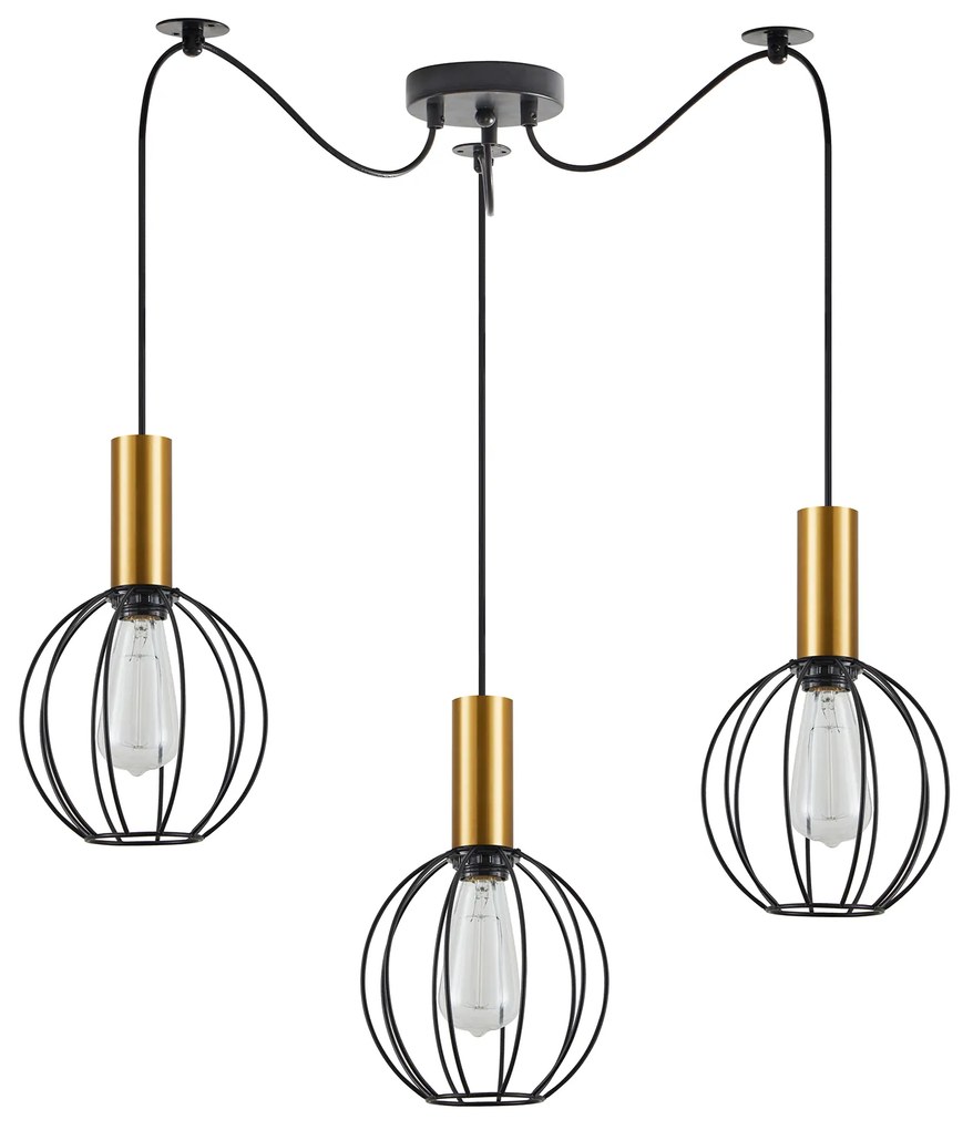 SE21-GM-4-BL3-GR1 ADEPT TUBE Gold Matt Pendant Black Metal Grid+