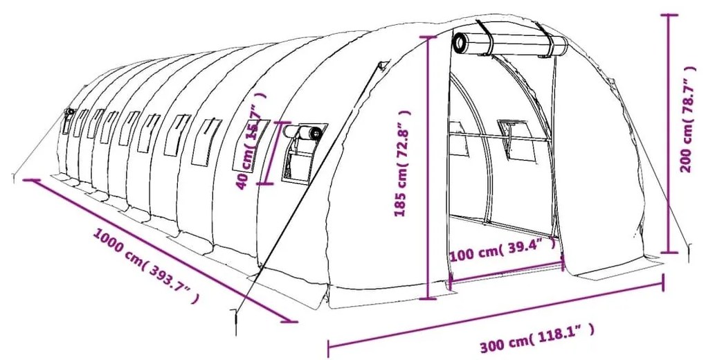 Θερμοκήπιο Λευκό 30 μ² 10 x 3 x 2 μ. με Ατσάλινο Πλαίσιο - Λευκό