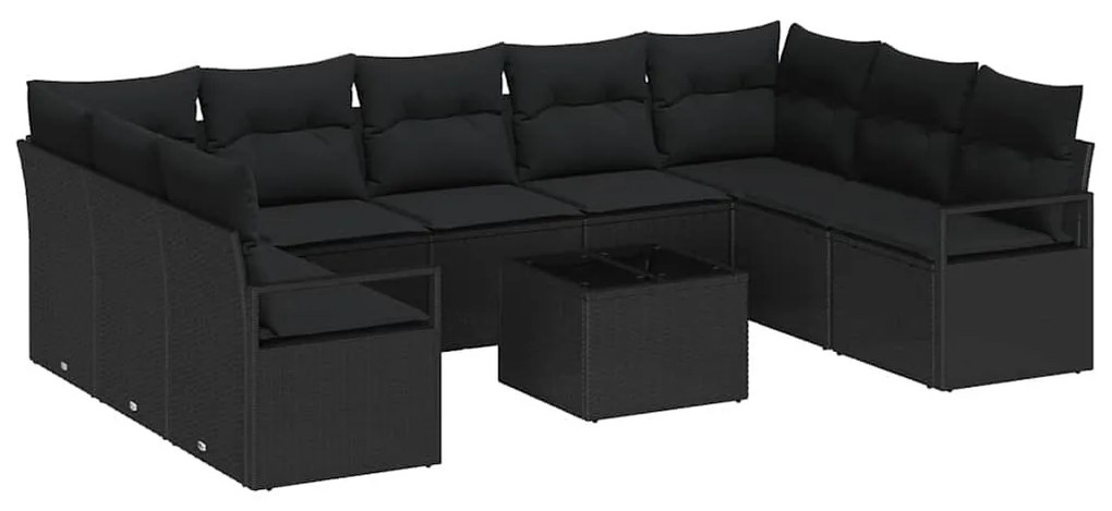 vidaXL Σετ Καναπέ με μαξιλάρι 10 pcs Μαύρο συνθετικό ρατάν