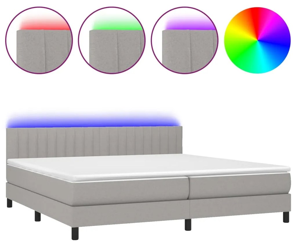 ΚΡΕΒΑΤΙ BOXSPRING ΜΕ ΣΤΡΩΜΑ &amp; LED ΑΝ.ΓΚΡΙ 200X200ΕΚ. ΥΦΑΣΜΑΤΙΝΟ 3133341