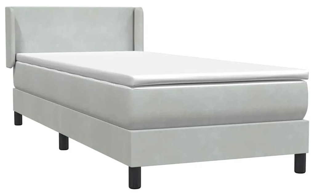 Box Spring κρεβάτι με στρώμα ανοιχτό γκρι 90x210 cm Βελούδινο - Γκρι