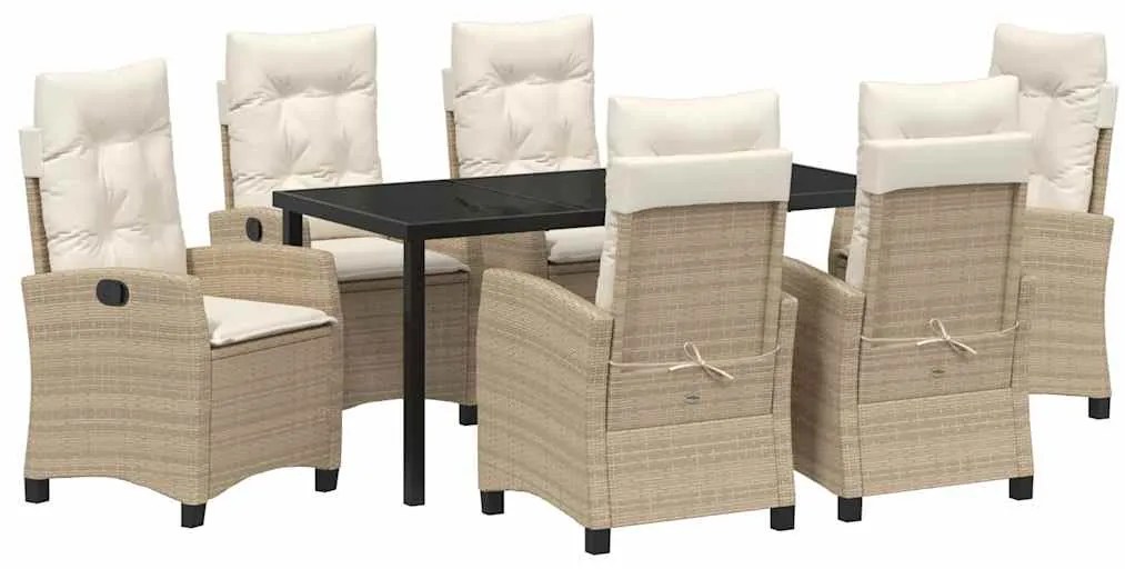 vidaXL Σέτ φαγητού για κήπο 7 pcs Μπεζ συνθετικό ρατάν