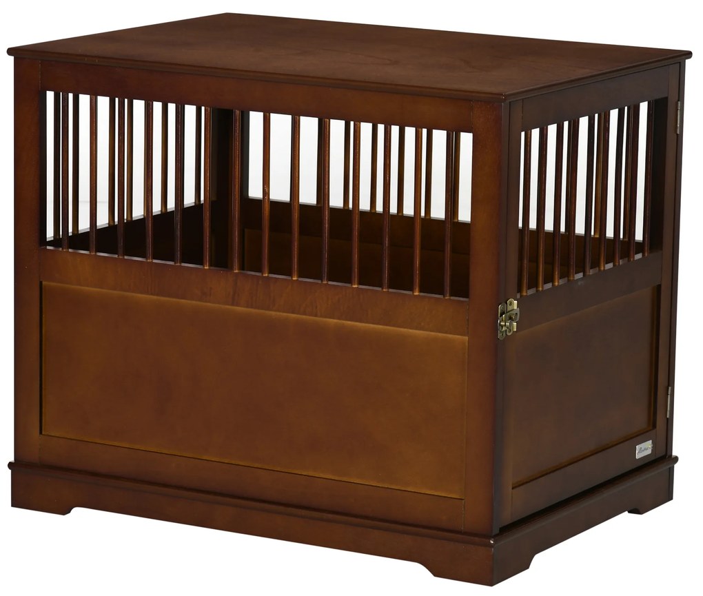 PawHut Κλουβί για σκύλους με κλειδαριά, ανυψωμένη βάση, Κλουβί μεταφοράς, 80,5 cm x 59,5 cm x 67,5 cm, Καφέ