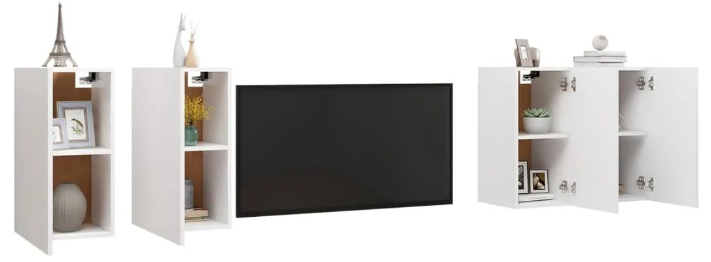 vidaXL Έπιπλα Τηλεόρασης 4 τεμ. Λευκά 30,5 x 30 x 60 εκ. Επεξ. Ξύλο