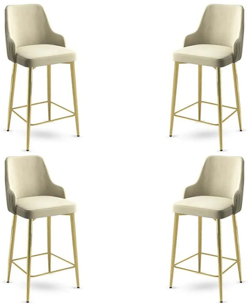 Σκαμπό Μπαρ Enox Babyface (Σετ 4Τμχ) 240CHR1348 45x43x105cm Cream-Gold Μέταλλο,Ύφασμα