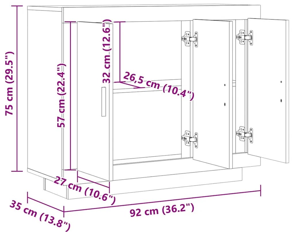 Μπουφές Αρτισιανή Δρυς 92x35x75 εκ. από Επεξεργασμένο Ξύλο - Καφέ