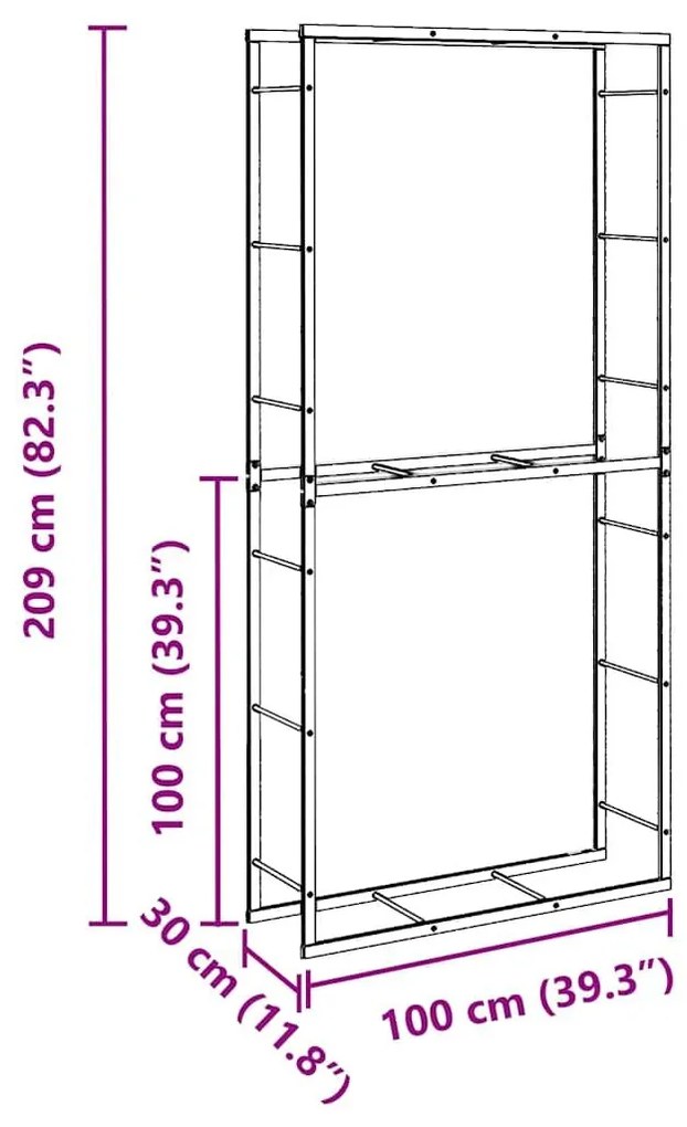 Ράφι για καυσόξυλα Μαύρο 100x30x209 cm Χάλυβας - Μαύρο