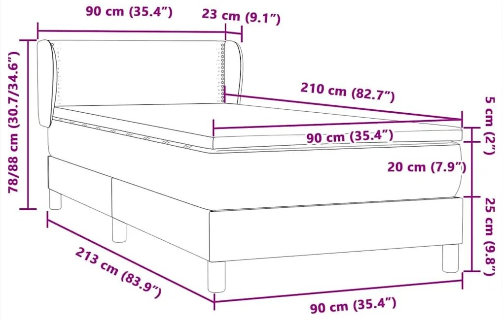 Box Spring κρεβάτι με στρώμα σκούρο μπλε 90x210 εκ. Βελούδινο - Μπλε