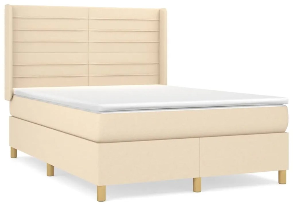 vidaXL Κρεβάτι Boxspring με Στρώμα Κρεμ 140x190 εκ. Υφασμάτινο