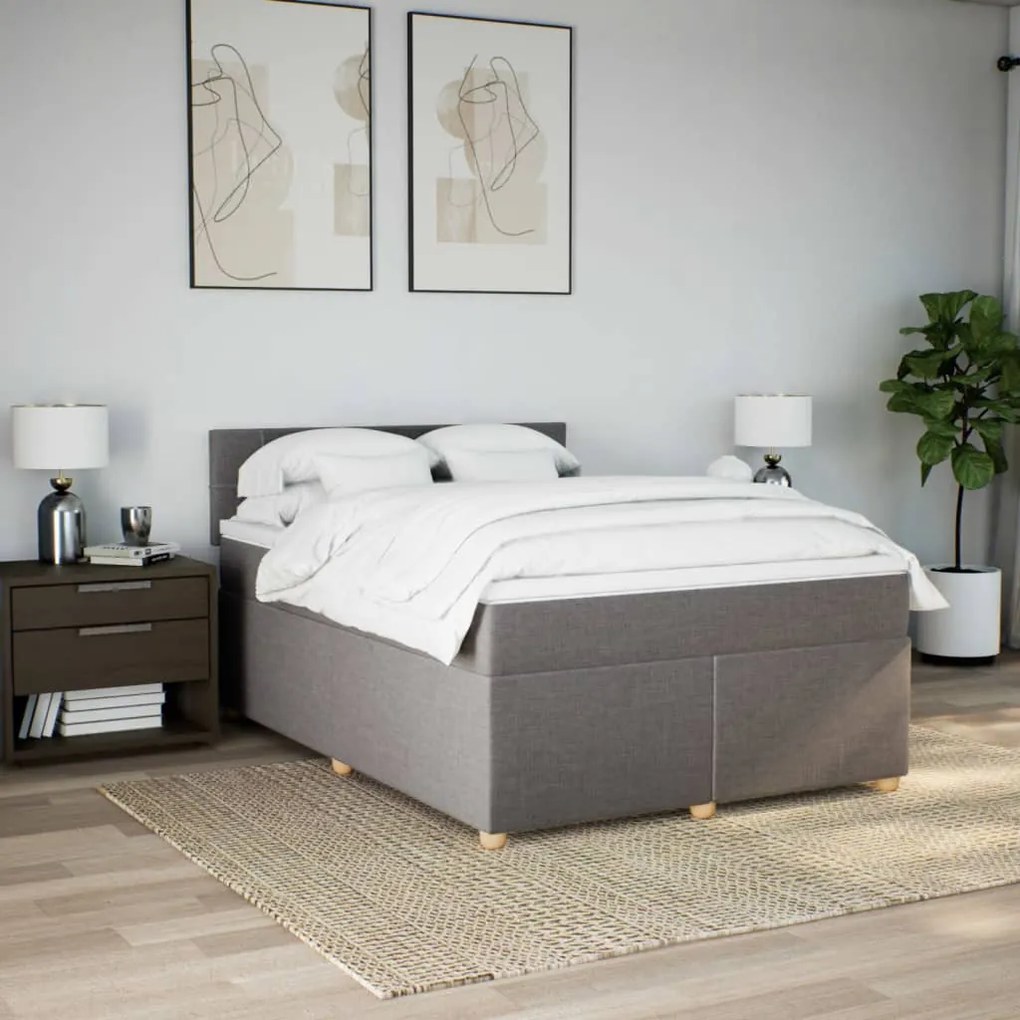 Κρεβάτι Boxspring με Στρώμα Taupe 140x190 εκ. Υφασμάτινο - Μπεζ-Γκρι