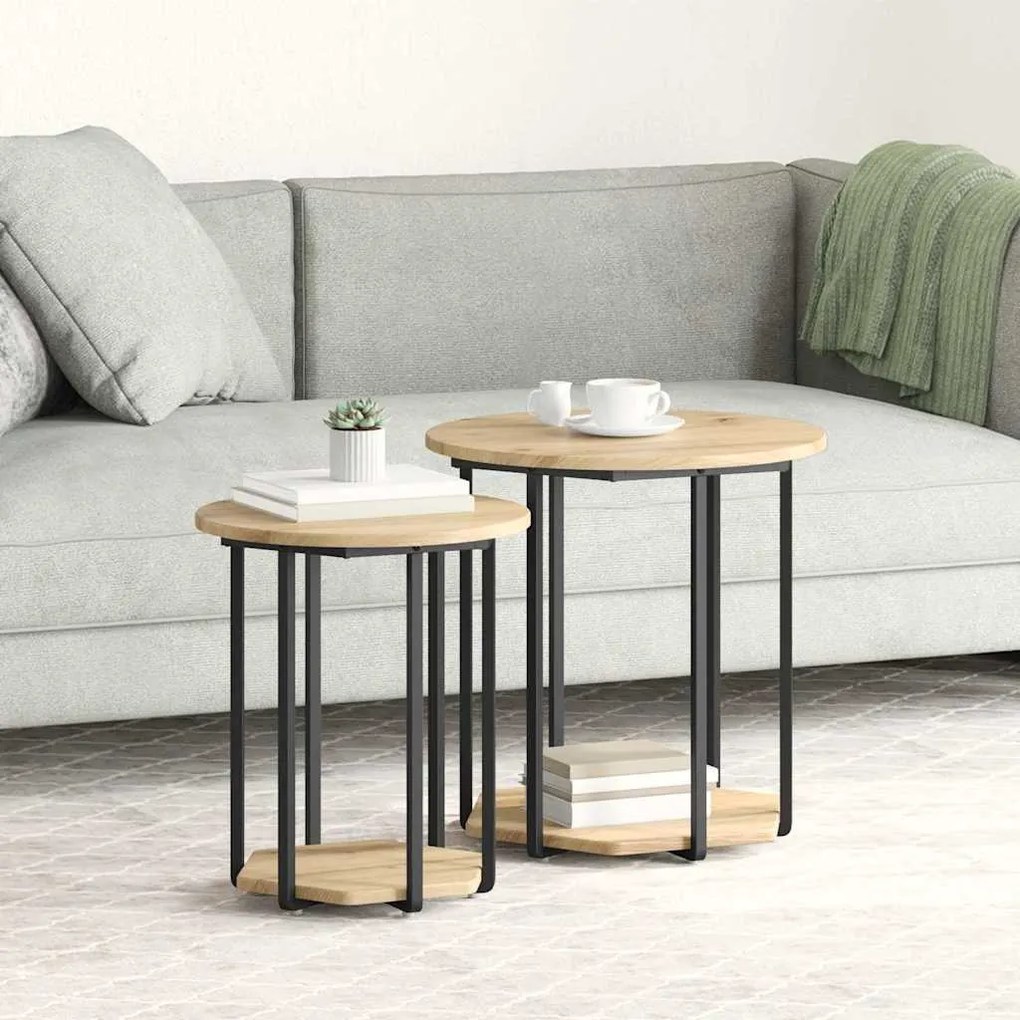 vidaXL Σετ βοηθητικά τραπεζάκια με ράφι 2 pcs Δρυς Artisan και Μαύρο