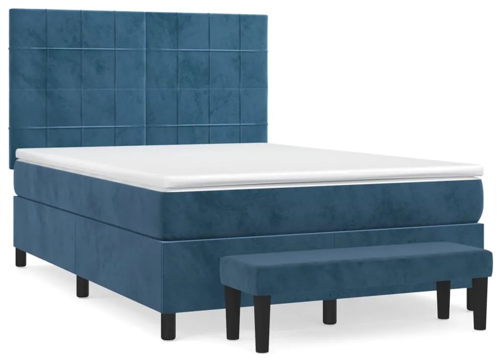 vidaXL Κρεβάτι Boxspring με Στρώμα Σκούρο Μπλε 140x190 εκ. Βελούδινο