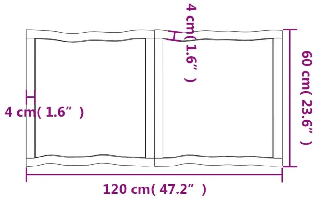 Επιφ Τραπεζιού Αν Καφέ 120x60x(2-4)εκ.Ακατέργ. Μασίφ Ξύλο Δρυός - Καφέ