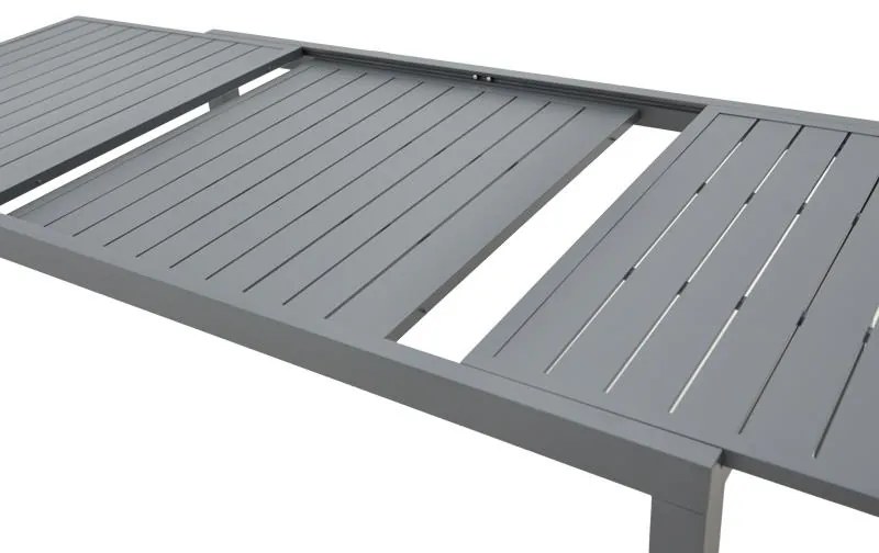 Τραπεζαρία Azelie-Lafla σετ 7τεμ ανθρακί ύφασμα-ανθρακί αλουμίνιο 77x55x94εκ 160x90x75 εκ.