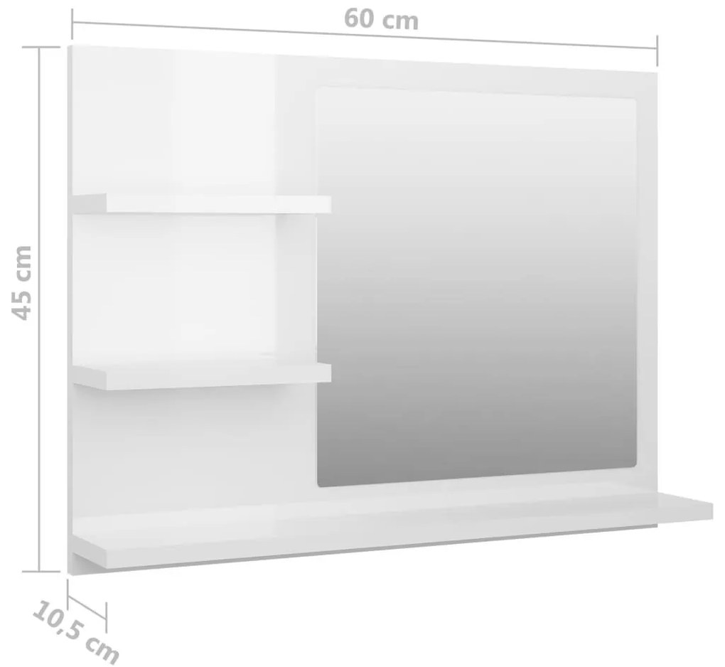 Καθρέφτης Μπάνιου Γυαλιστερό Λευκό 60x10,5x45 εκ. Επεξ. Ξύλο - Λευκό