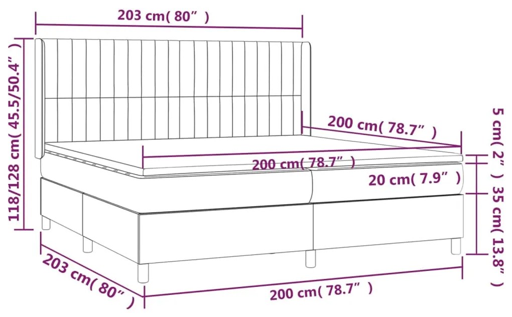 vidaXL Κρεβάτι Boxspring με Στρώμα Μαύρο 200x200 εκ. Υφασμάτινο