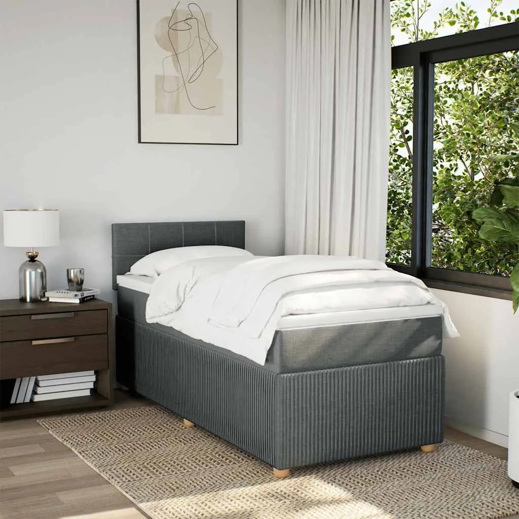 vidaXL Κρεβάτι Boxspring με Στρώμα Σκούρο Γκρι 90x200 εκ. Υφασμάτινο