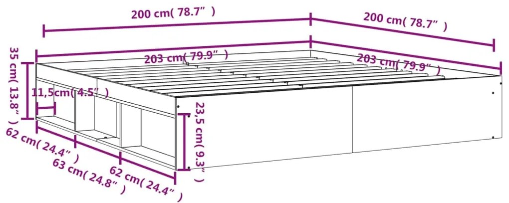 Πλαίσιο Κρεβατιού Γκρι Sonoma 200x200 εκ. - Γκρι