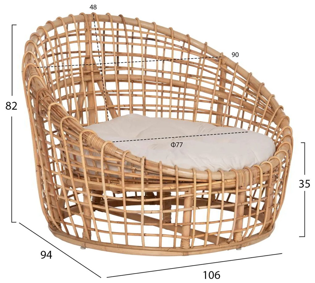 ΠΟΛΥΘΡΟΝΑ ENTO HM9814 RATTAN ΣΕ ΦΥΣΙΚΟ-ΛΕΥΚΟ ΜΑΞΙΛΑΡΙ 106x94x82Yεκ.